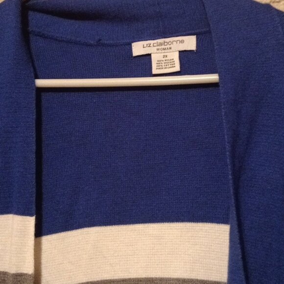 Liz Claiborne Blue Gray Black Open Cardigan Nylon Viscose Cotton Size 2X - Picture 3 of 3